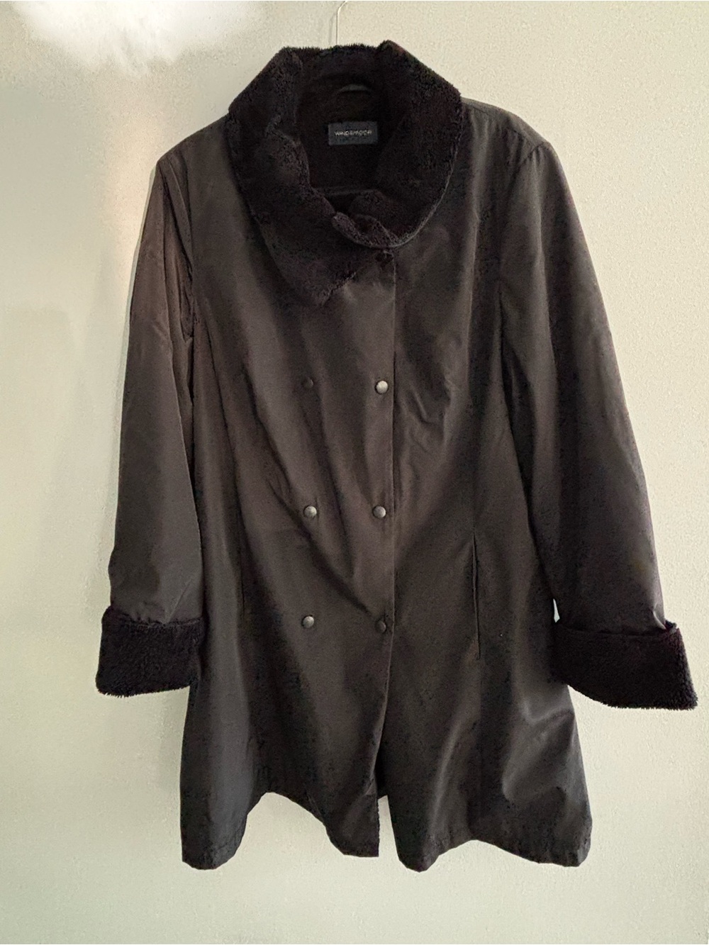 Windsmoor Women's Black Faux-Fur Collar Coat Size 14 Waterproof Outer Vintage